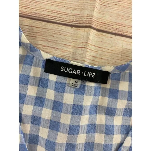 Sugar Lips Everleigh Gingham Blue And White Plaid Smoked Mini Dress - Medium - Picture 8 of 12